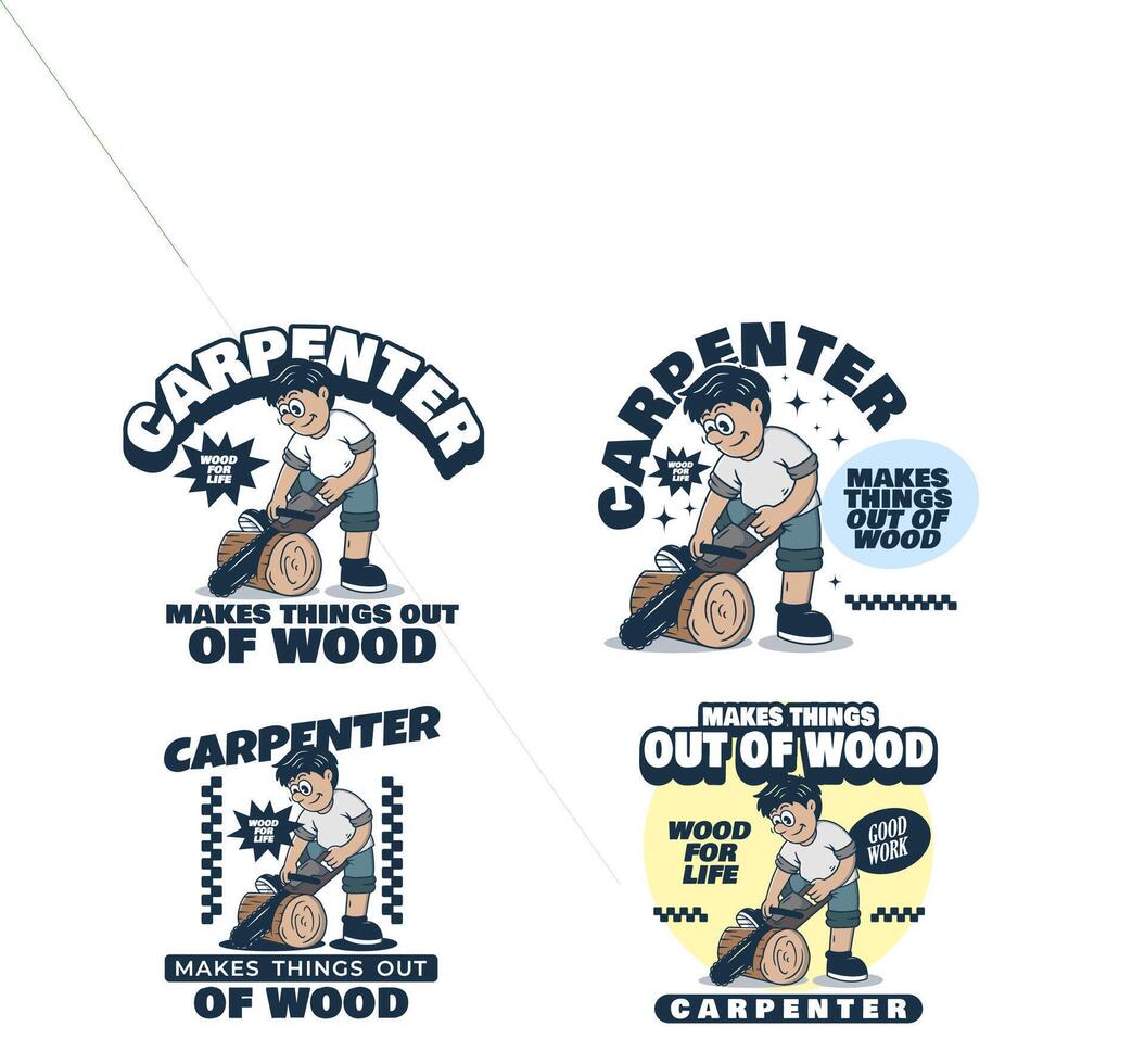 Illustration of a Carpenter character sawing a block of wood vector