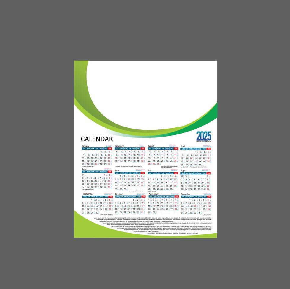 2025 Calendar planner with Bangla and Arabic date vector