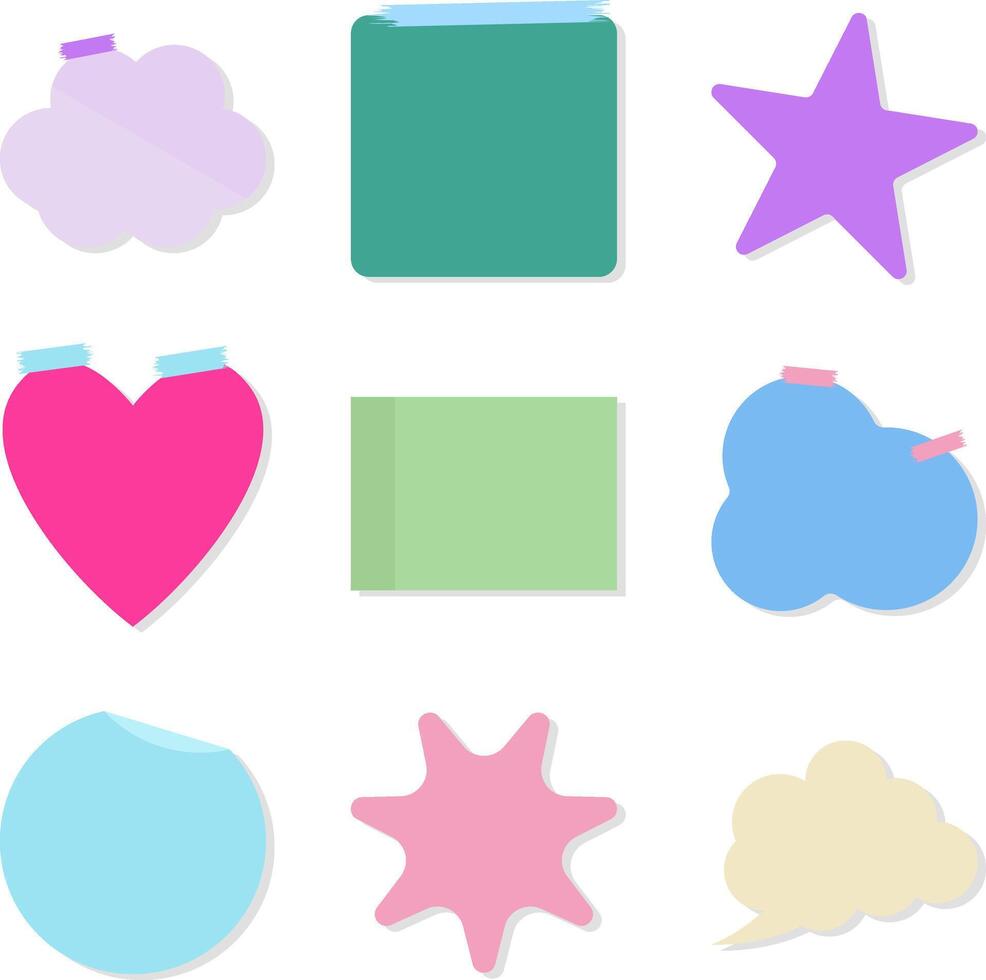 Set of realistic pastel colored blank reminder note with adhesive tape and shadow isolated on white vector