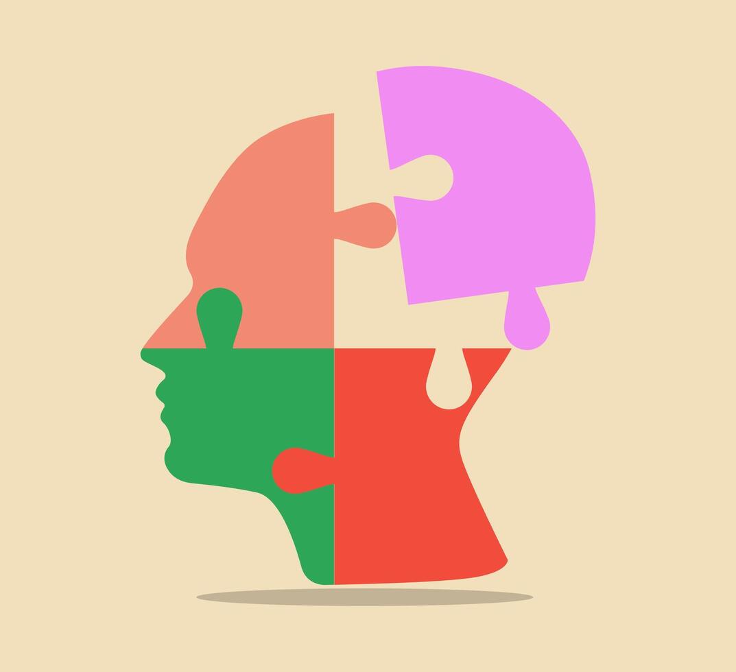 Human head with puzzle pieces. Autism, memory loss, dementia, epilepsy and consciousness. World mental health day and world parkinson's day vector