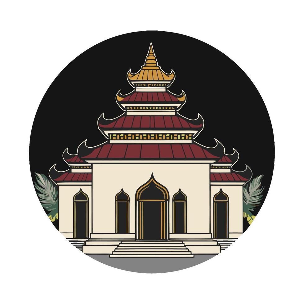 A round icon of a temple with a roof vector