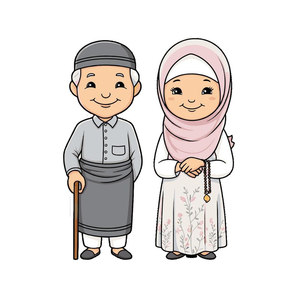 An illustration of an old couple in traditional clothing vector