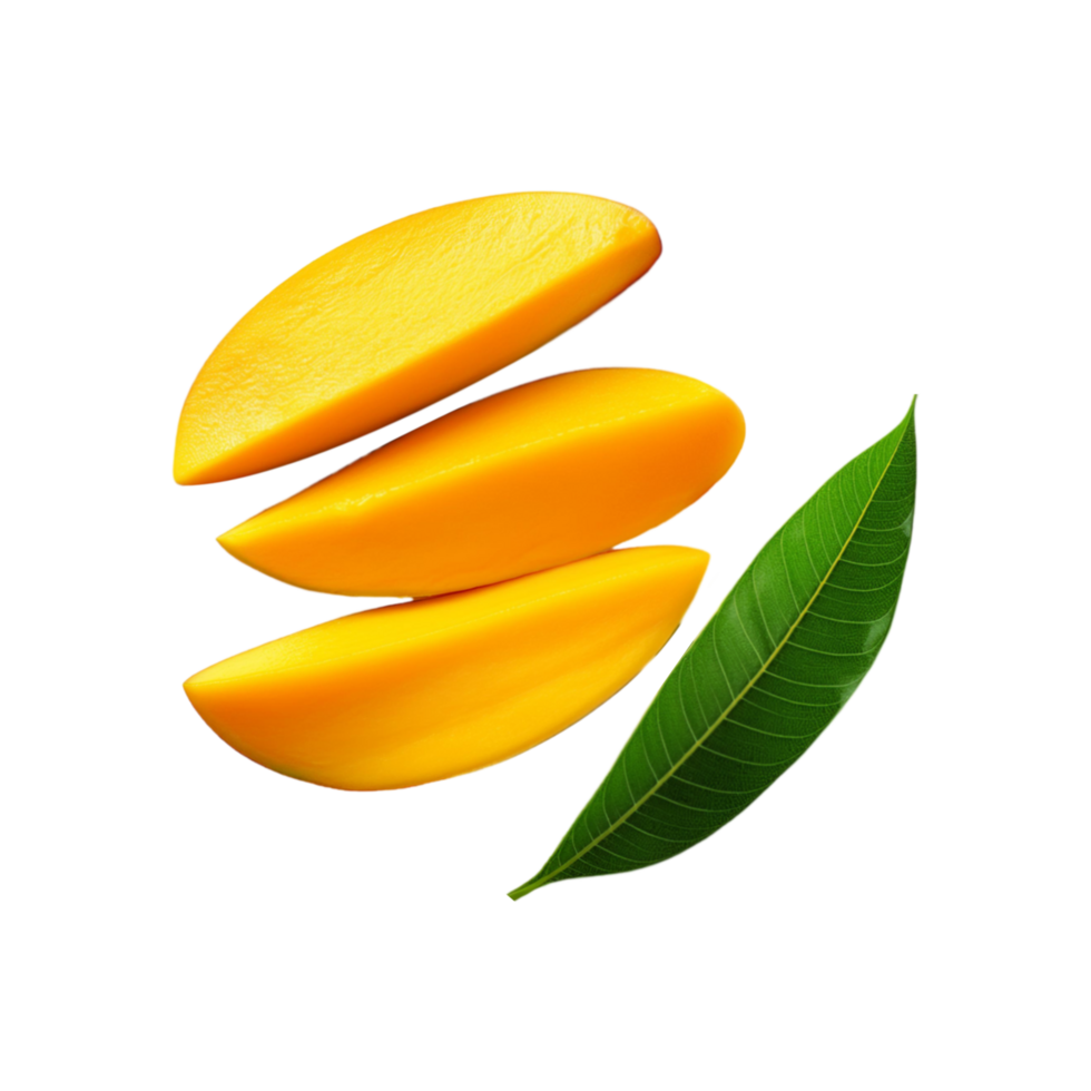 Top view of ripe mango slices on transparent background png