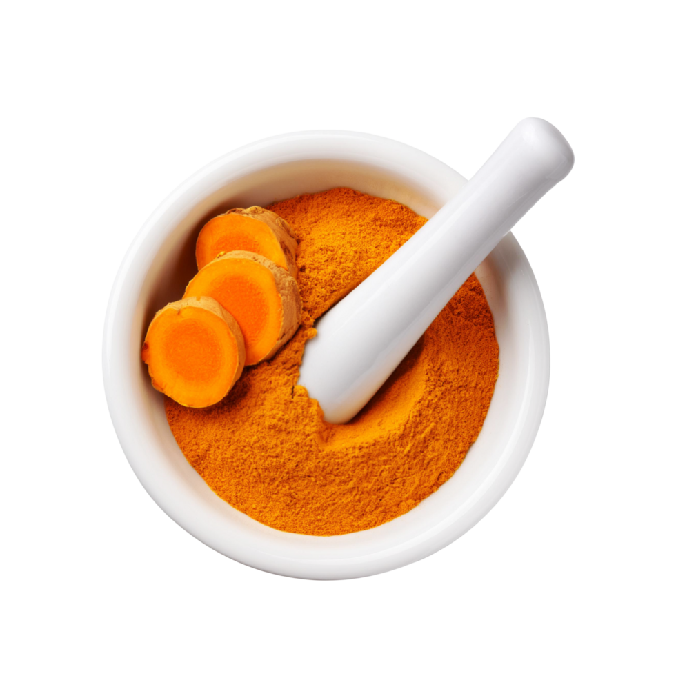 Top view of turmeric powder on transparent background png