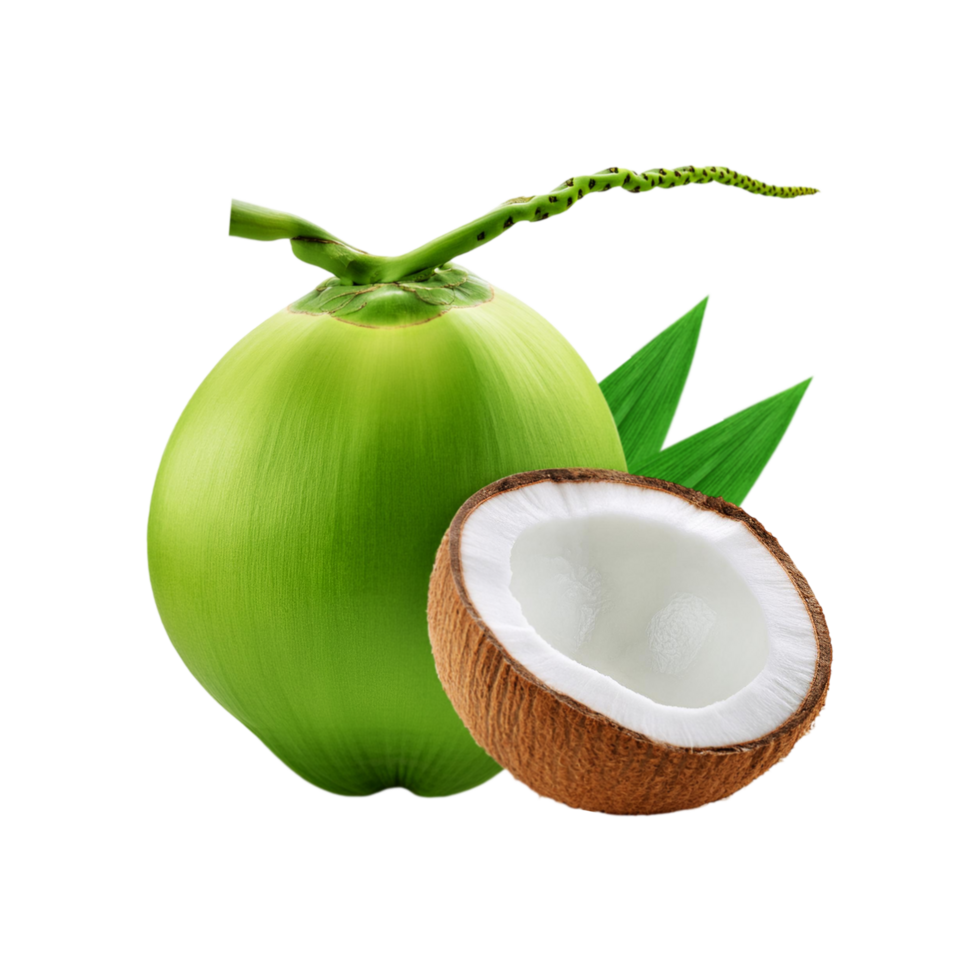 Whole coconut fruit with slice on transparent background png