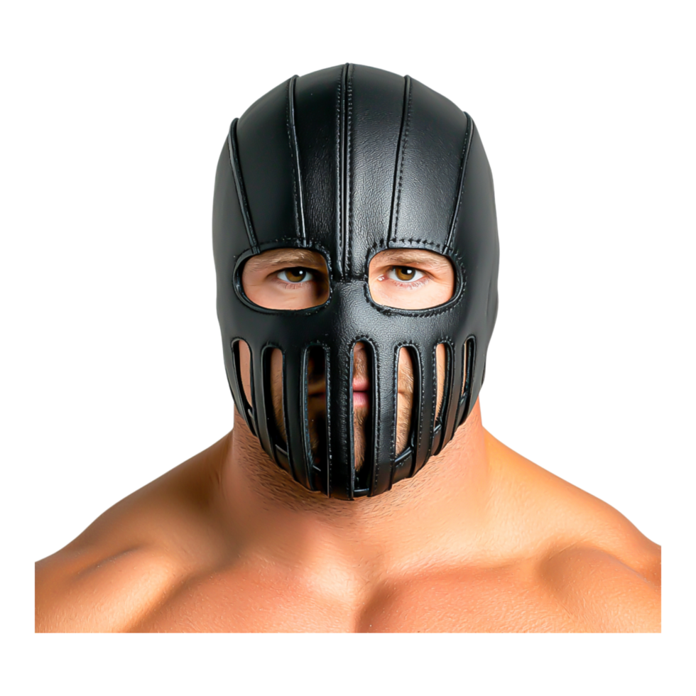 Intriguing Portrait of a Muscular Man in a Unique Black Mask png