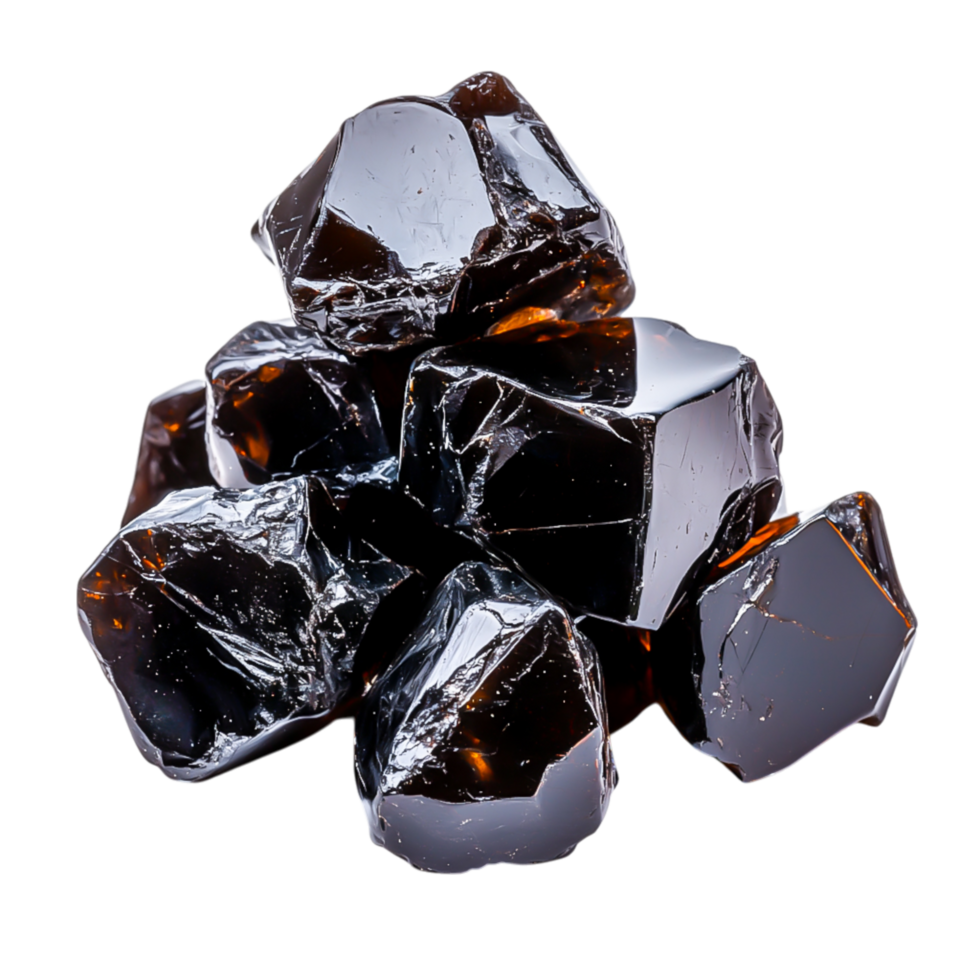 Natural Obsidian Stones Piled in a Close-Up View png
