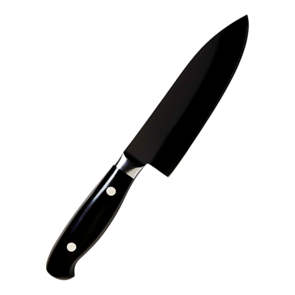Sharp Kitchen Knife with Black Handle and Silver Rivets png