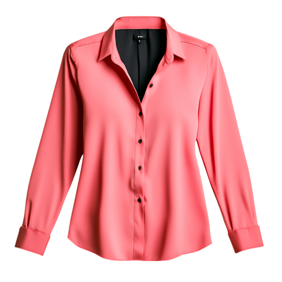 Elegant Coral Long Sleeve Blouse for Women with Button Front Design png