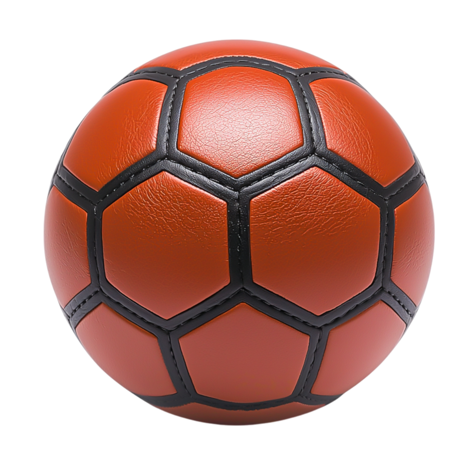 Realistic Orange Soccer Ball with Hexagonal Pattern and Texture png