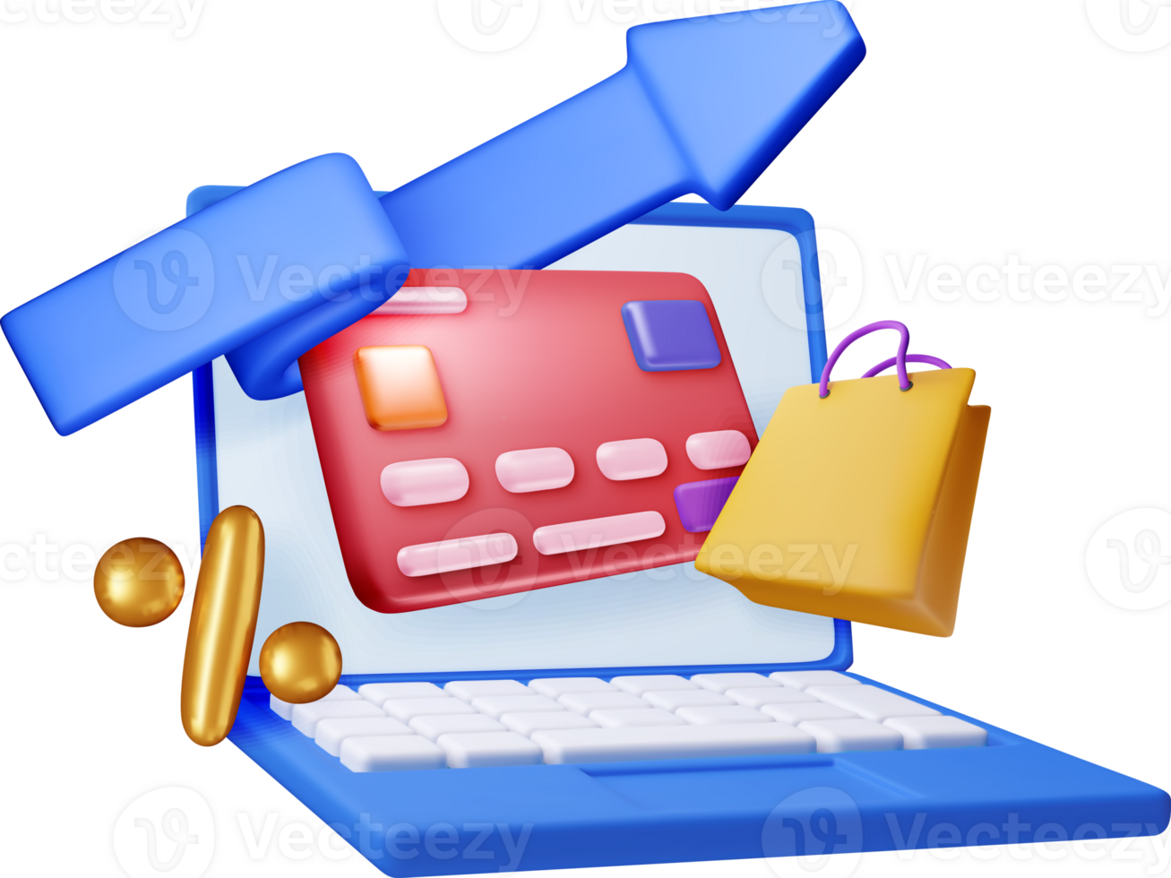 3D bank card with arrow and shopping bag png