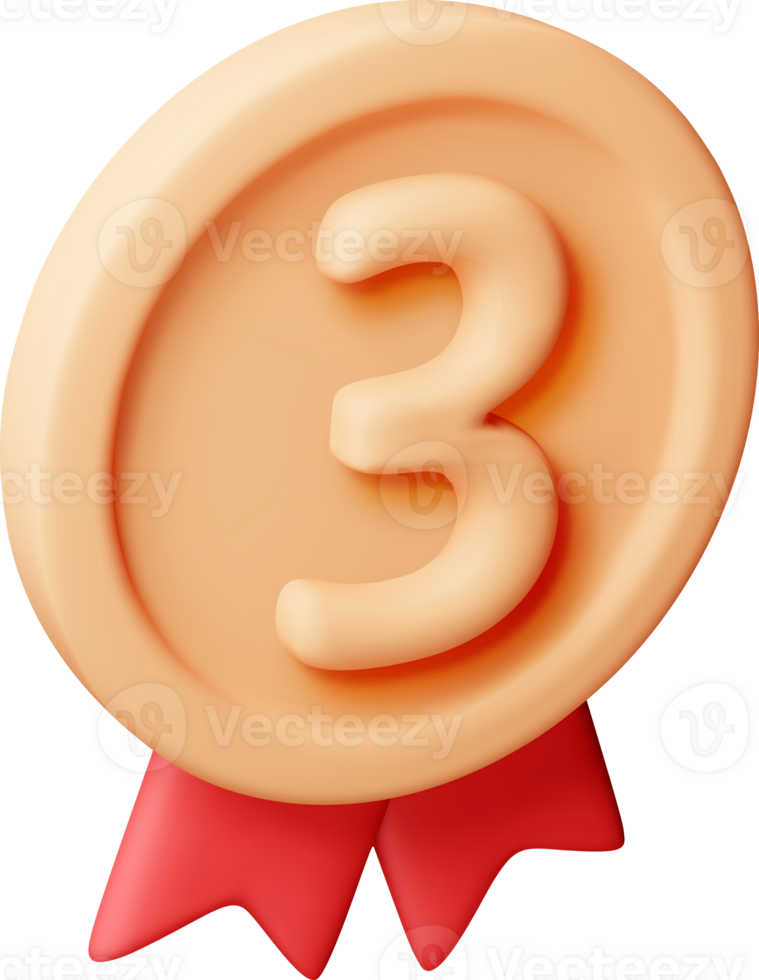 3d medal with red ribbons bronze png