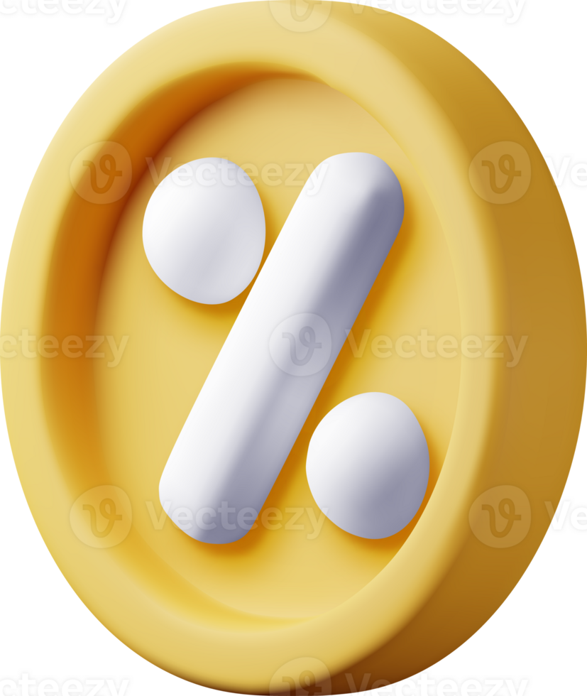 3D percent sign in gold coin symbol icon png