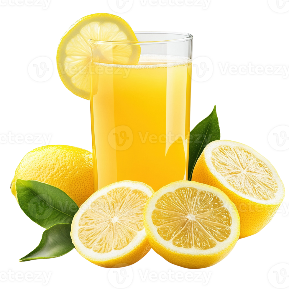 Fresh Lemon Juice with Sliced Lemons png