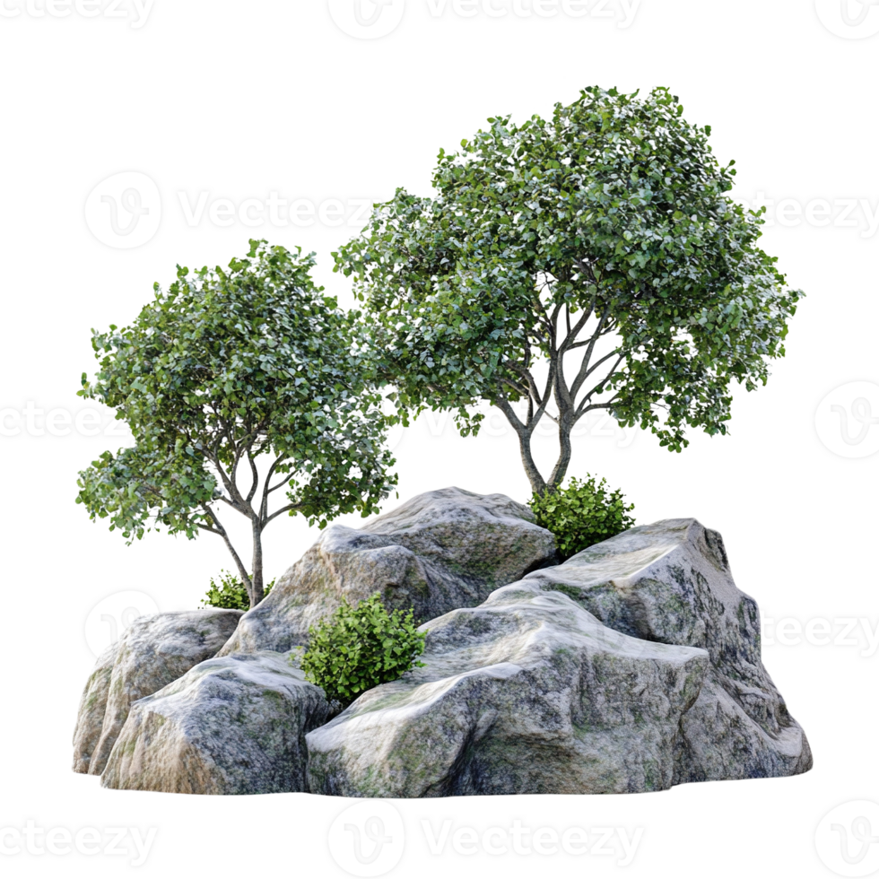 Trees on Rocky Terrain with Green Foliage png