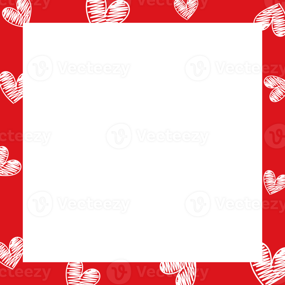 Valentine square frame. Heart patterns on red frame png