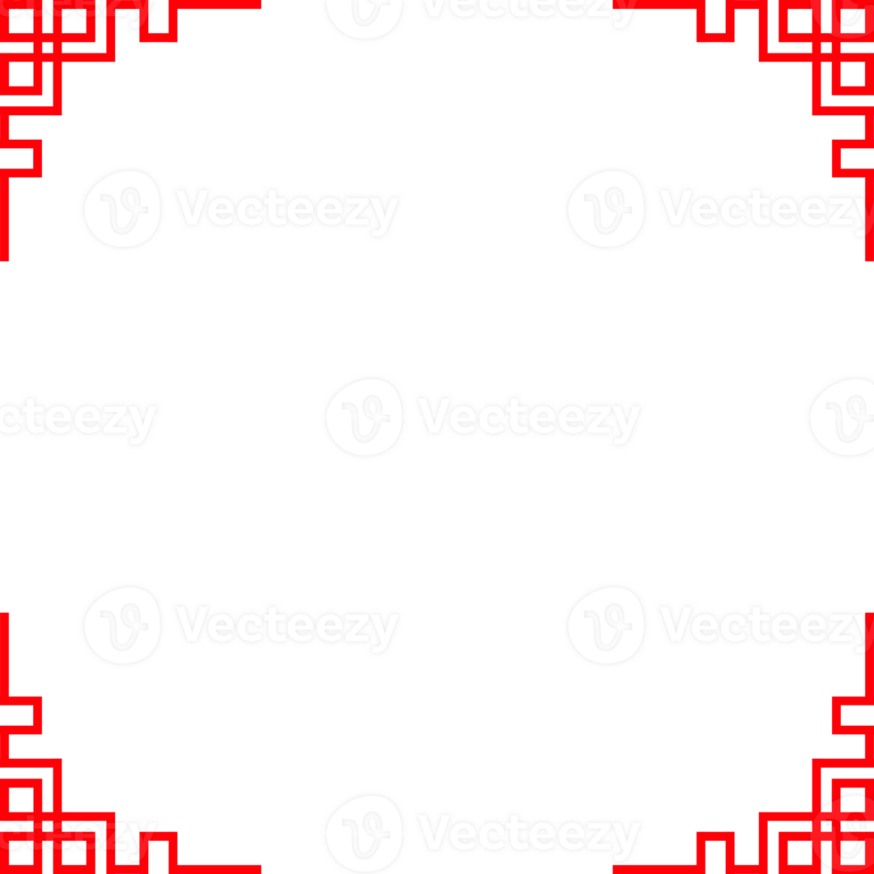 Chinese frame. Asian corner style. Chinese red square frame png