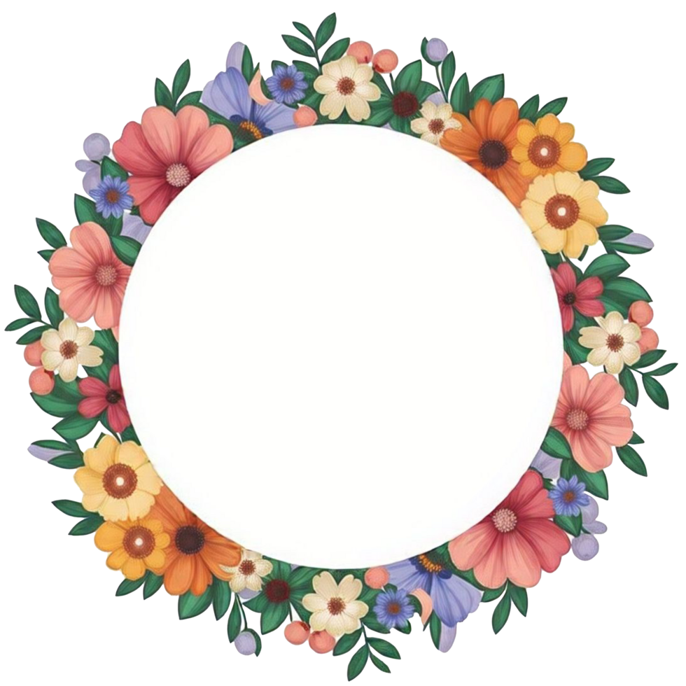 A round frame with flowers on it png