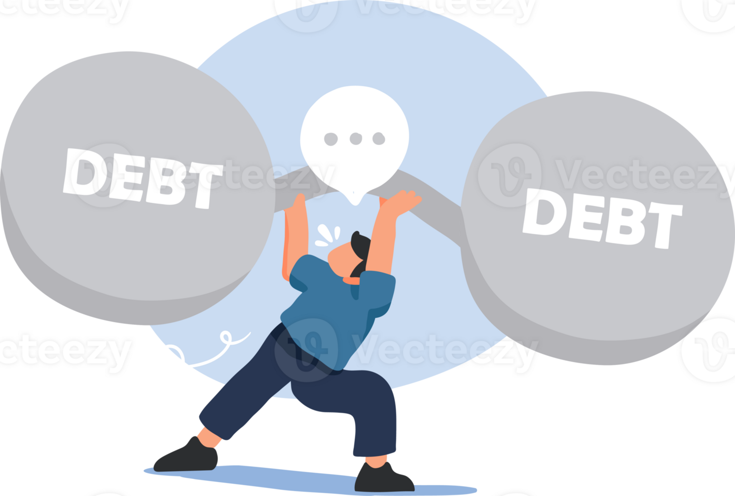 Debt and Financial, burden, Struggle Illustration. A Man Lifting a Heavy Debt Ball Like a Weight. png