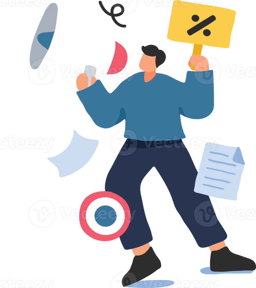 Marketing and Advocacy Illustration. A Character Holding a Megaphone and Protest Sign Representing Activism and Social Engagement. png