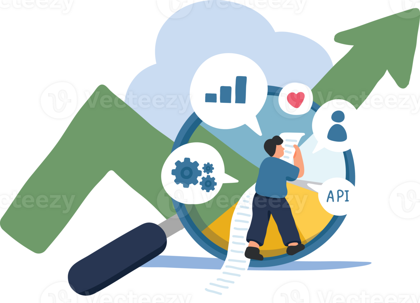 Data Analytics Illustration. Businessman Analyzing Growth Graph with png