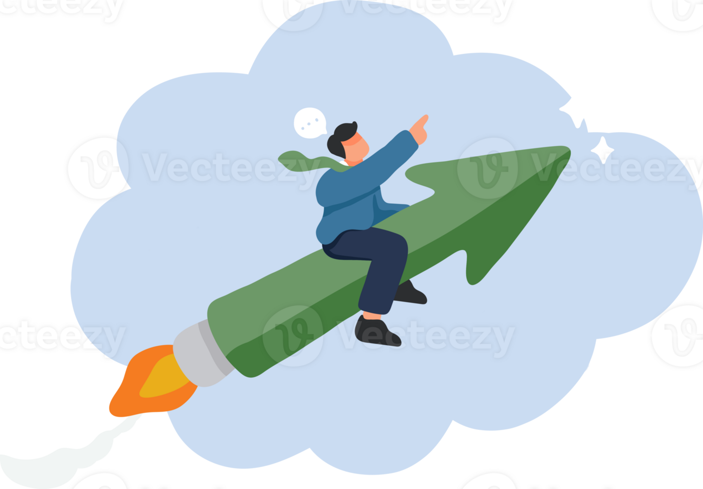 Business Growth and Profit Increase Illustration. A Dynamic Character Celebrates Success with an Upward Arrow. png