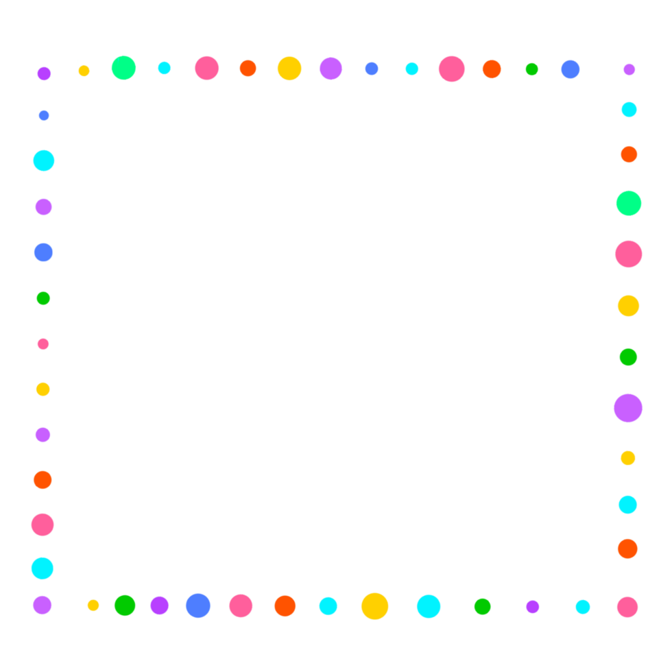 Colorful polka dot border on a transparent background png