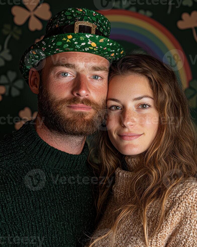 Happy couple celebrating st patricks day together photo
