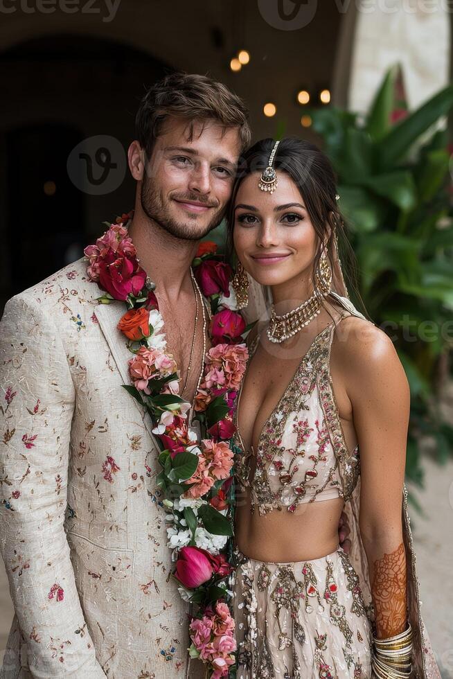 Stunning couple in traditional wedding attire photo