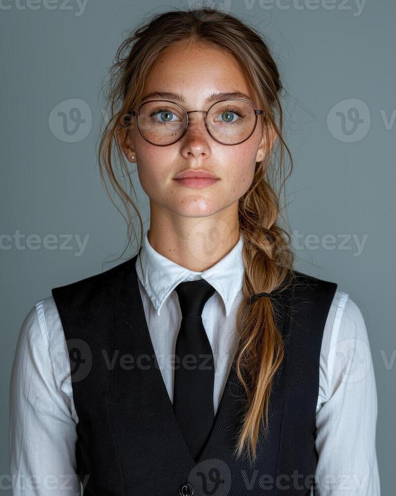 Young woman in glasses and business attire photo