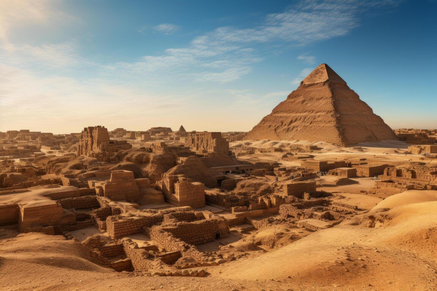 ancient egyptian pyramids and ruins in the desert photo