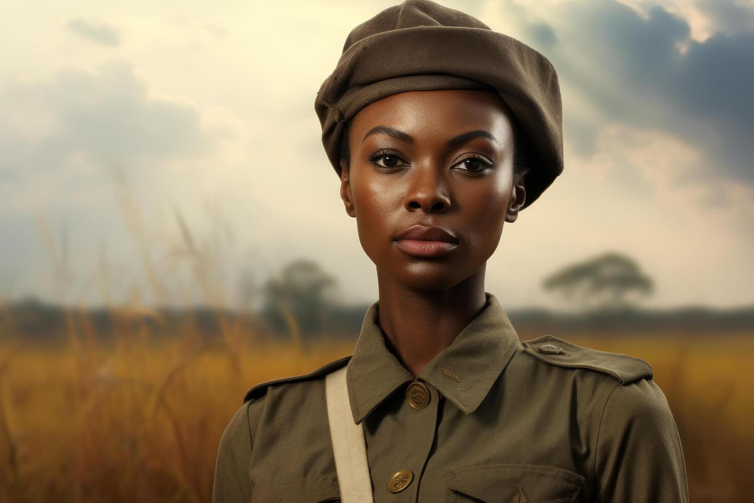 Portrait of a serious looking woman in military uniform photo