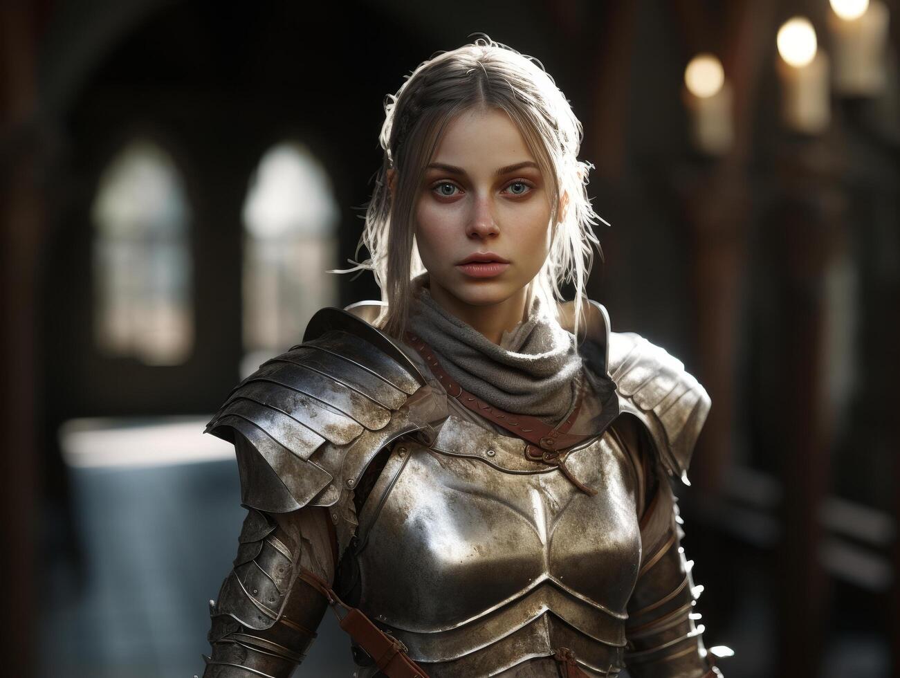 female warrior in medieval armor photo