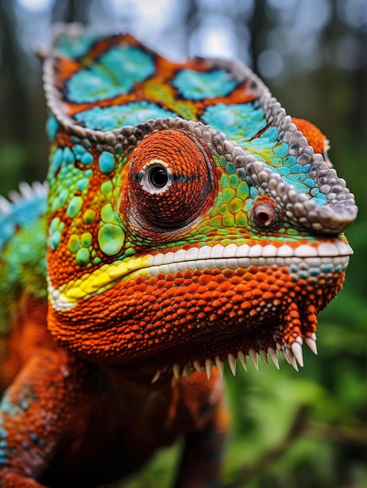 Vibrant chameleon with intricate patterns photo