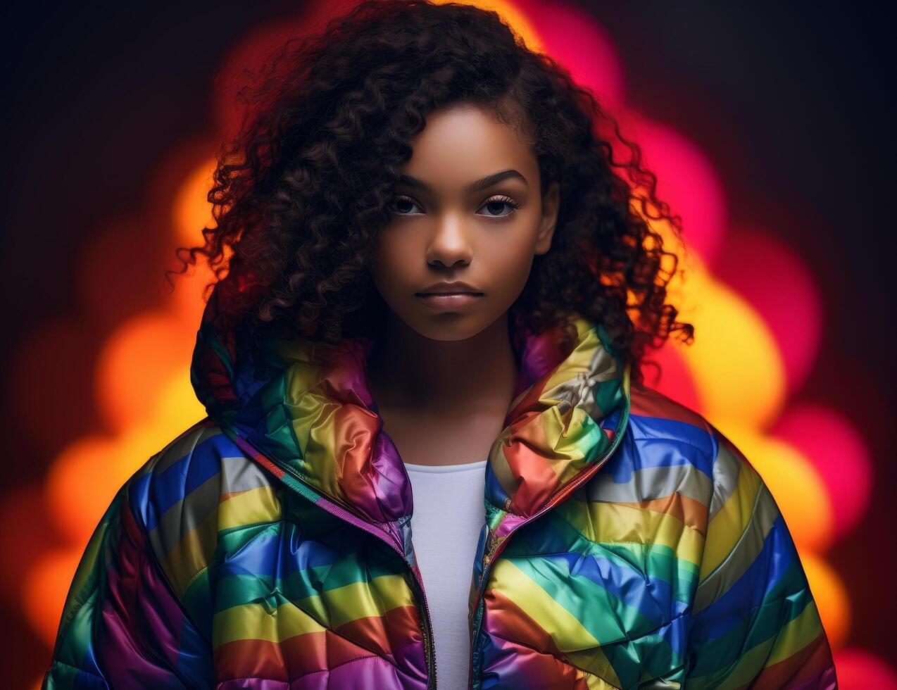 Vibrant portrait of a young woman with curly hair photo