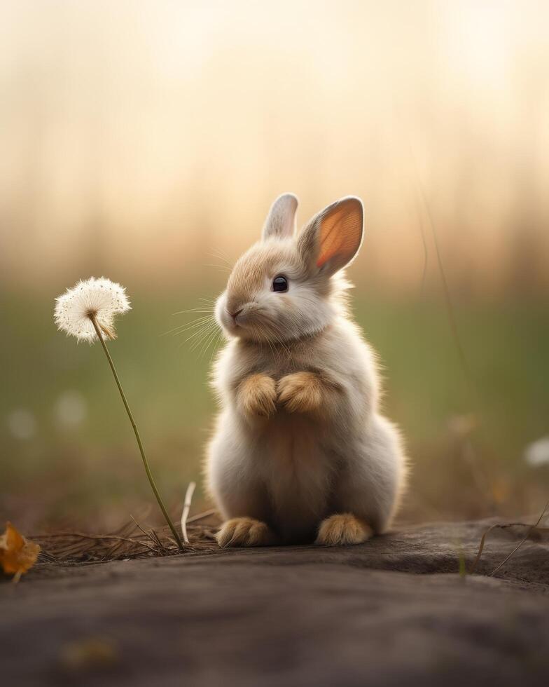 Cute rabbit sitting in nature photo