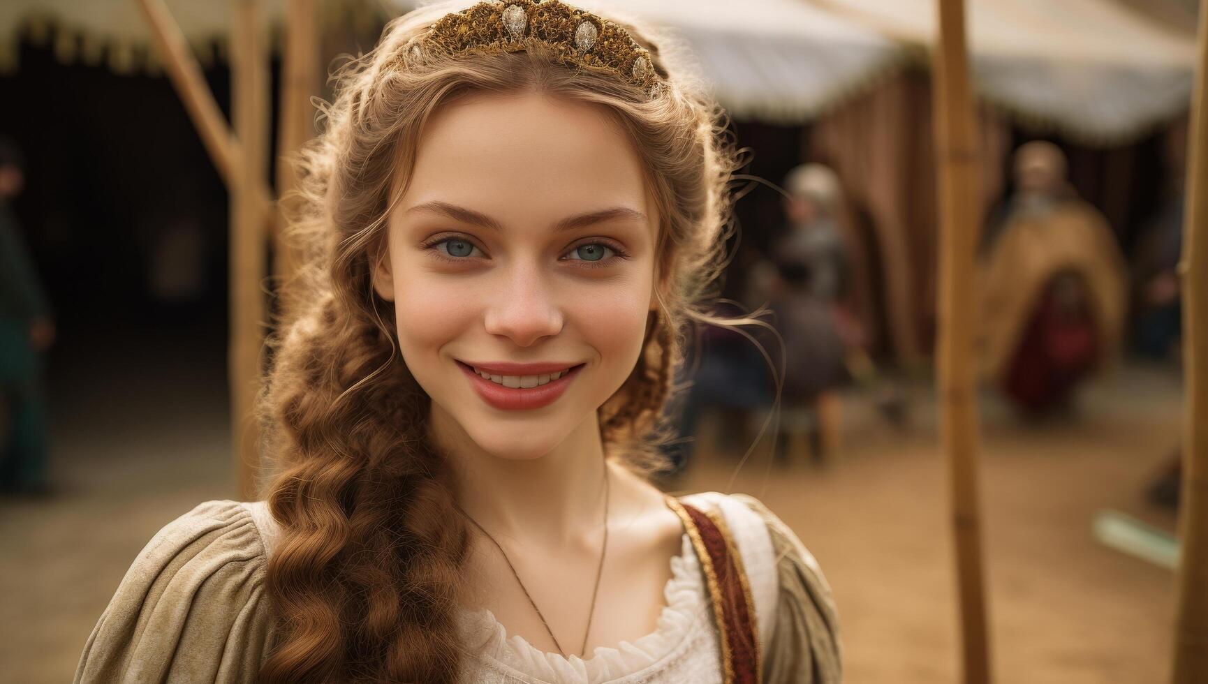 smiling woman with curly hair and crown photo
