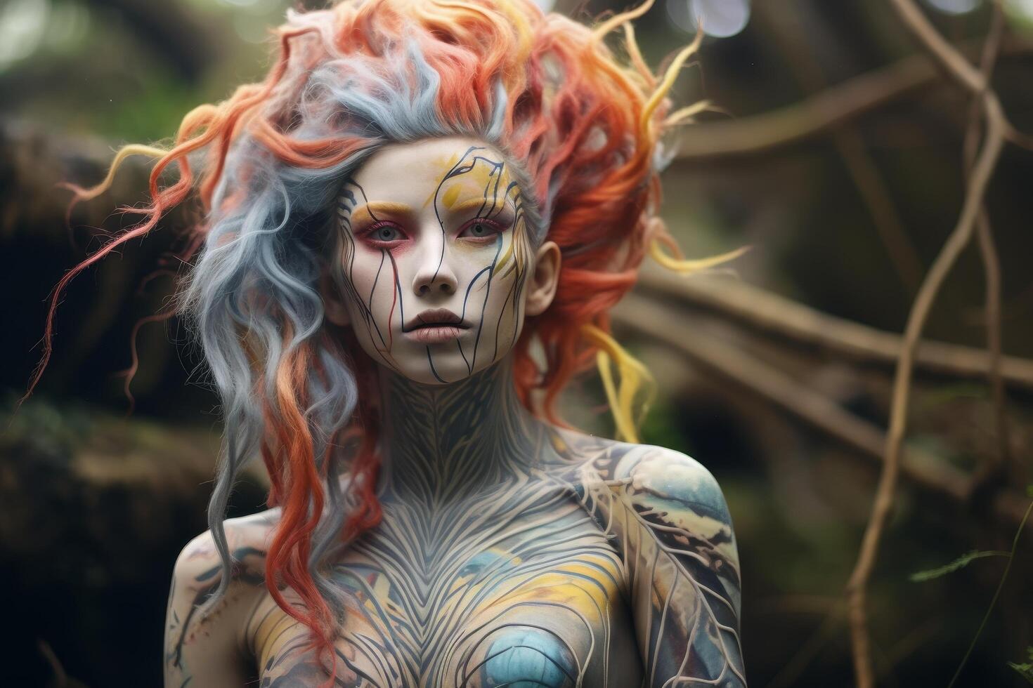 Vibrant and artistic body painting portrait photo