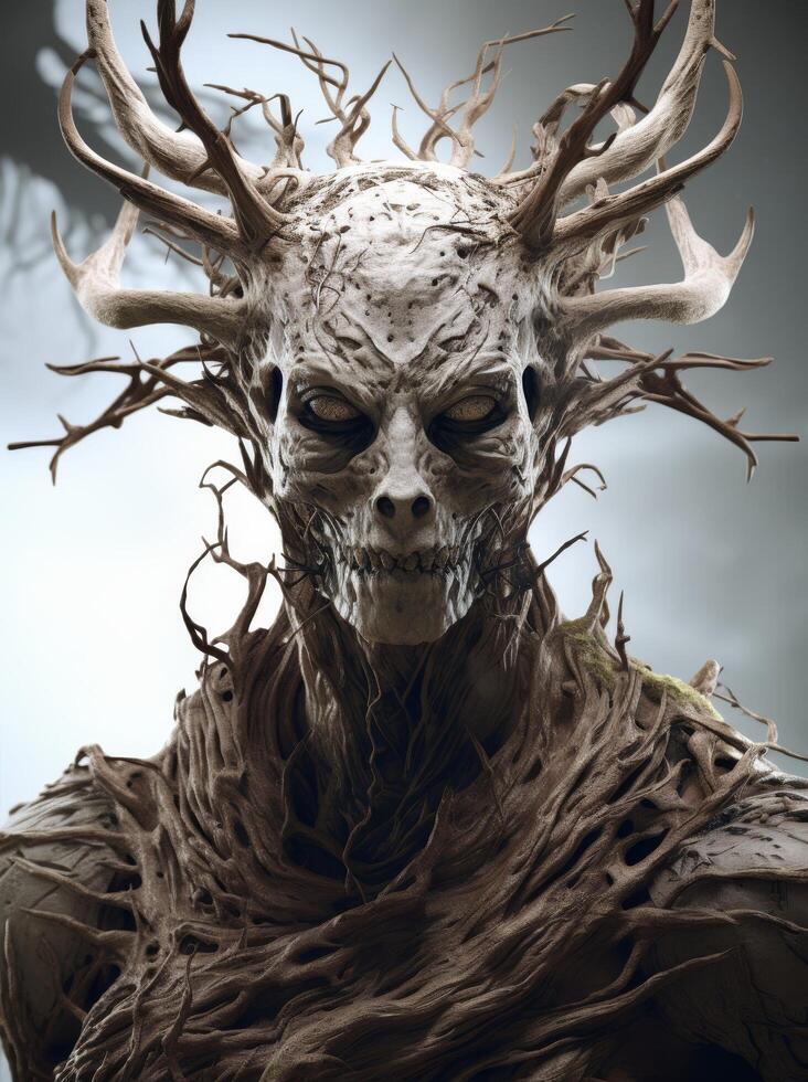 Haunting fantasy creature with twisted antlers photo