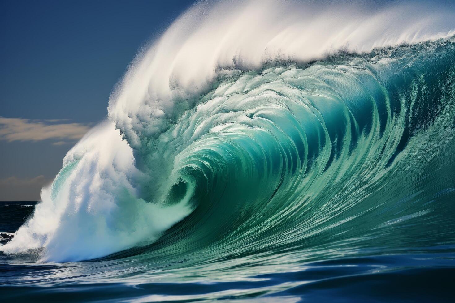 Powerful ocean wave crashing with white foam photo