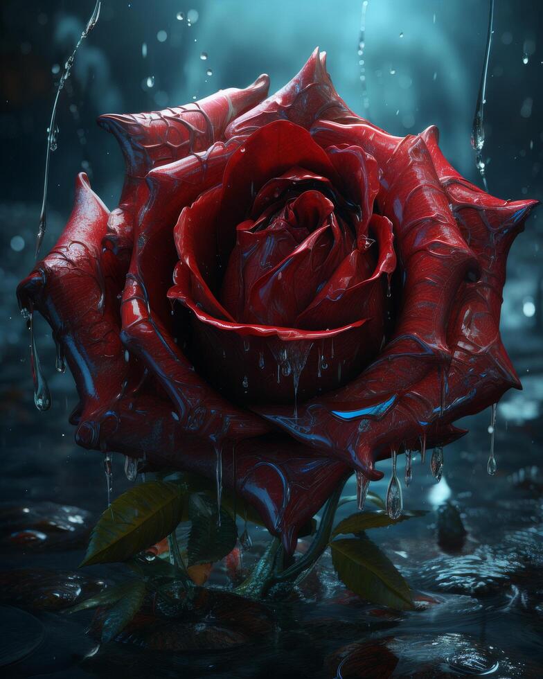 Dramatic red rose in the rain photo