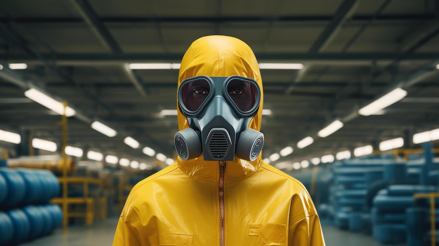 worker in hazmat suit in industrial setting photo