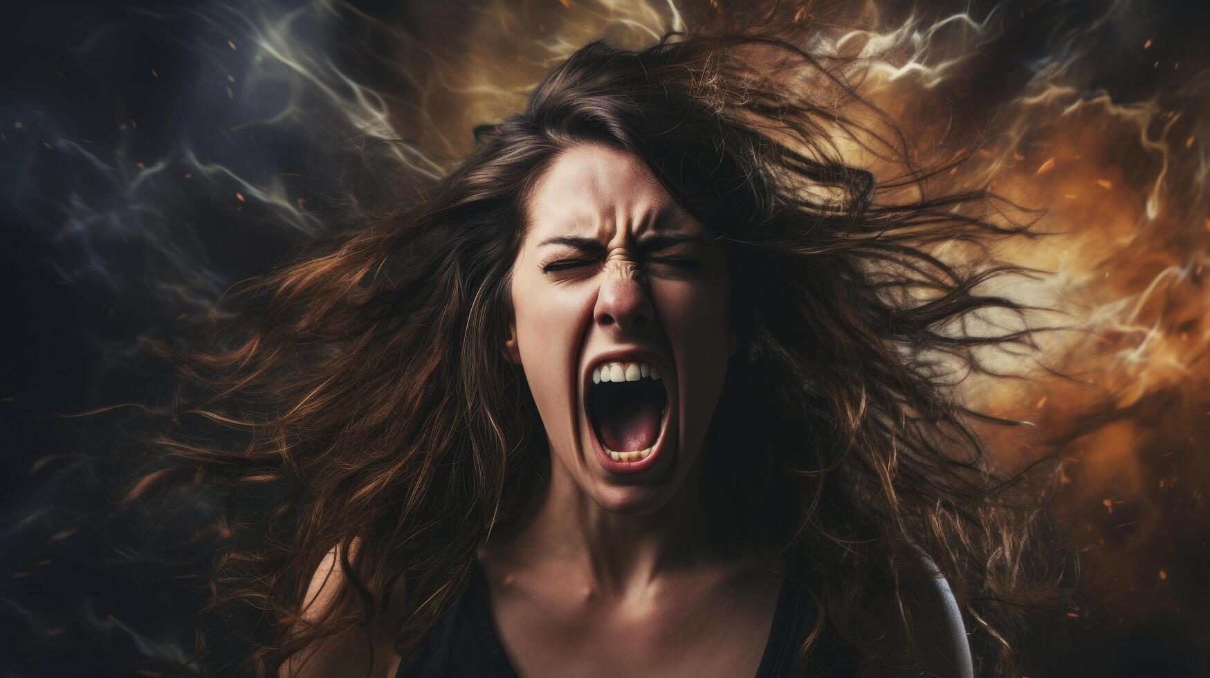 Intense emotional expression of anger and frustration photo