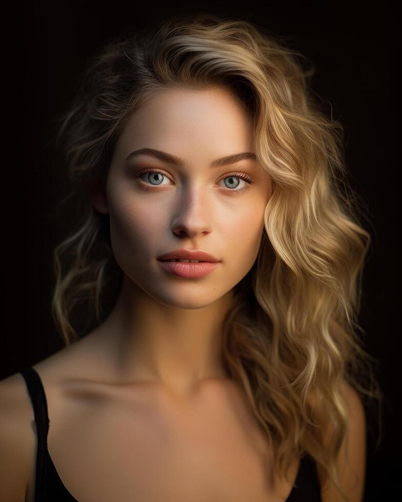 Captivating portrait of a young woman with striking features photo