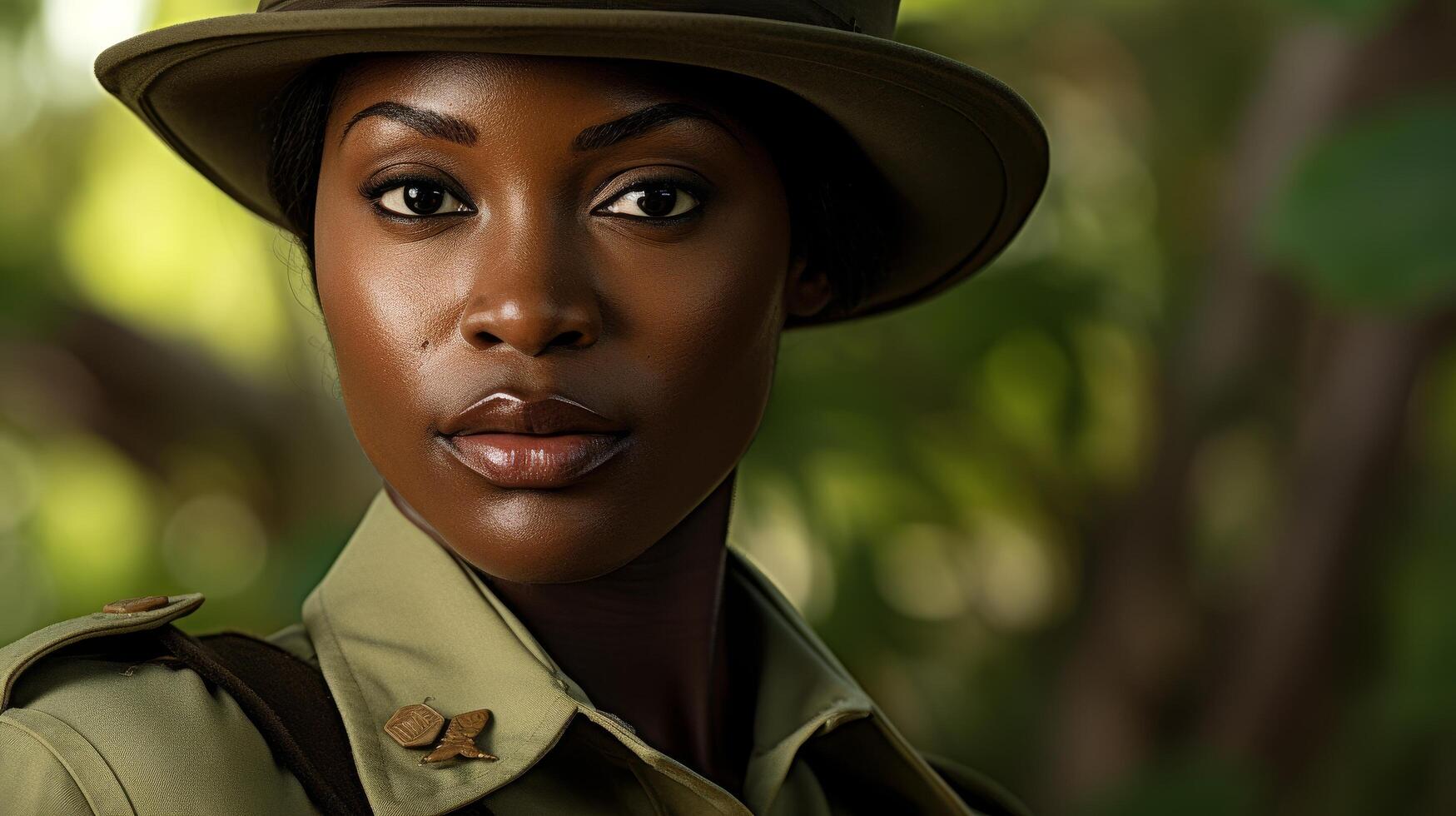 Confident african american woman in safari outfit photo