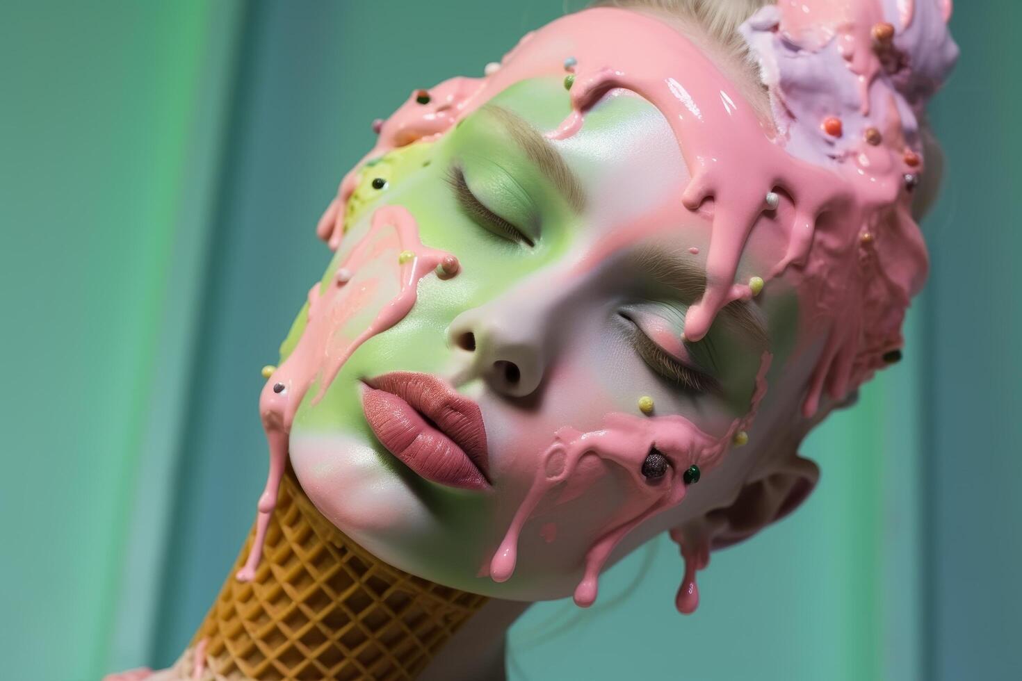 melting ice cream face with vibrant colors photo