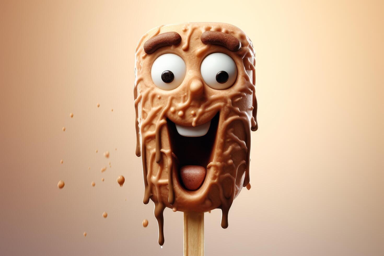 Funny chocolate ice cream popsicle with googly eyes and silly expression photo