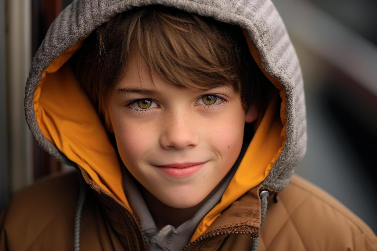 Smiling young child in warm winter coat photo