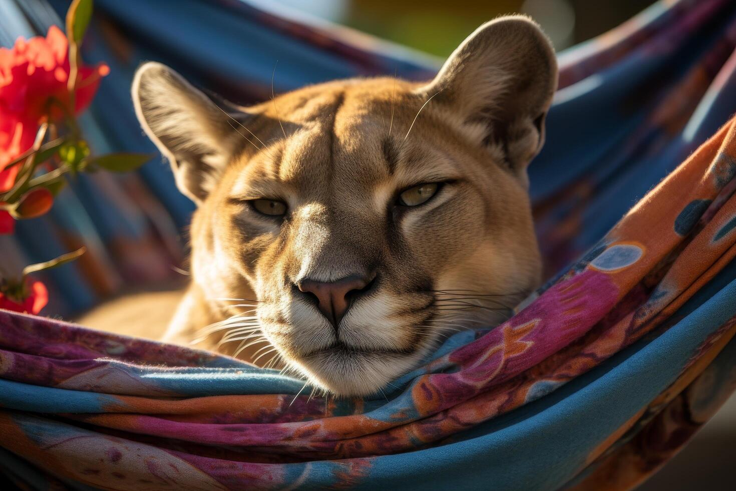 Cougar resting in hammock photo
