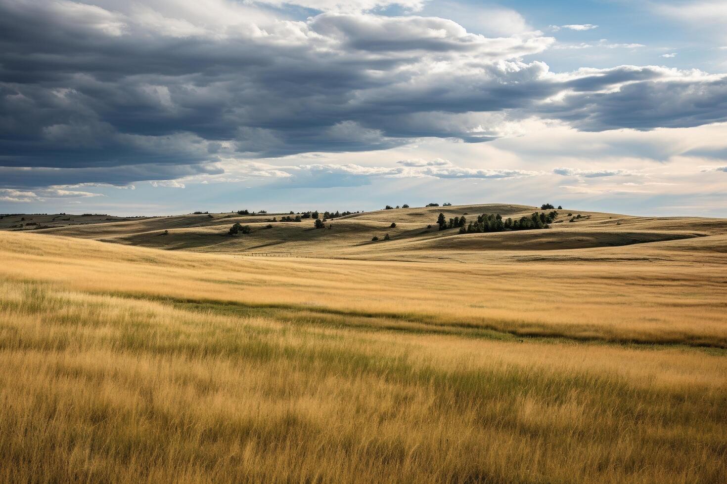 Dramatic cloudy sky over golden wheat field photo